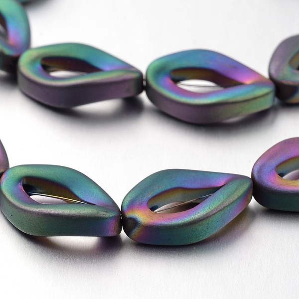 

PandaHall Electroplate Non-magnetic Synthetic Hematite Bead Strands, Frosted, Multi-color Plated, 16x10x4mm, Hole: 1mm, about 26pcs/strand...