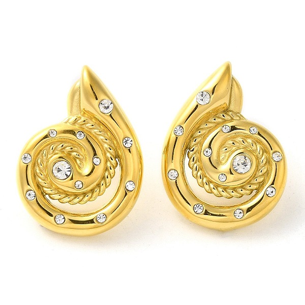 

PandaHall Snail 304 Stainless Steel Stud Earrings, with Crystal Rhinestone, Golden, 29.5x22mm Rhinestone Snail