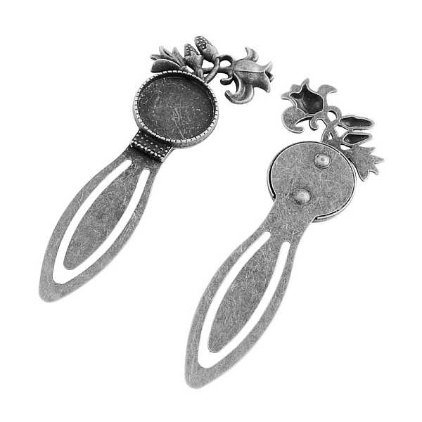 

PandaHall Tibetan Style Rose Flower Bookmark Cabochon Settings, Cadmium Free & Lead Free, Antique Silver, Tray: 20mm, 92x33x4mm Alloy