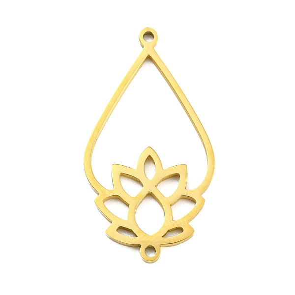 

PandaHall 304 Stainless Steel Connector Charms, Teardrop Links with Lotus, Golden, 27.5x14.5x1mm, Hole: 1.2mm 304 Stainless Steel Teardrop