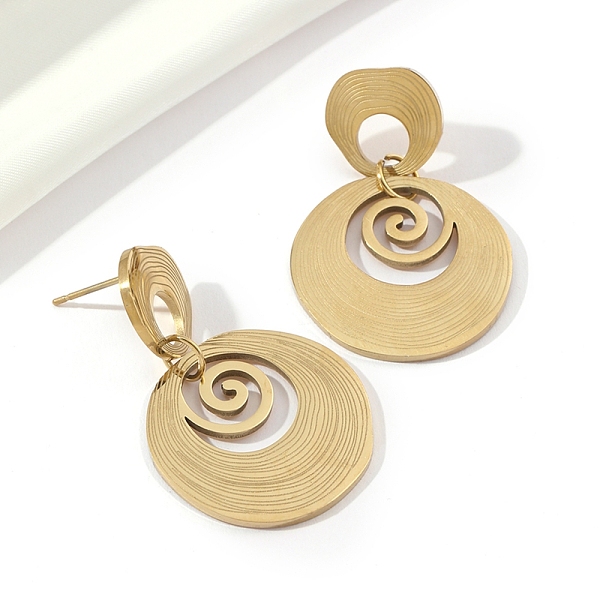 

PandaHall Flat Round 201 Stainless Steel Dangle Stud Earrings, with 304 Stainless Steel Pins, Golden, 39.5x25mm 201 Stainless Steel Flat...