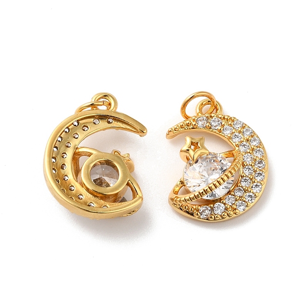 

PandaHall Rack Plating Brass Cubic Zirconia Pendants, with Jump Ring, Lead Free & Cadmium Free, Long-Lasting Real 18K Gold Plated, Moon &..., Clear