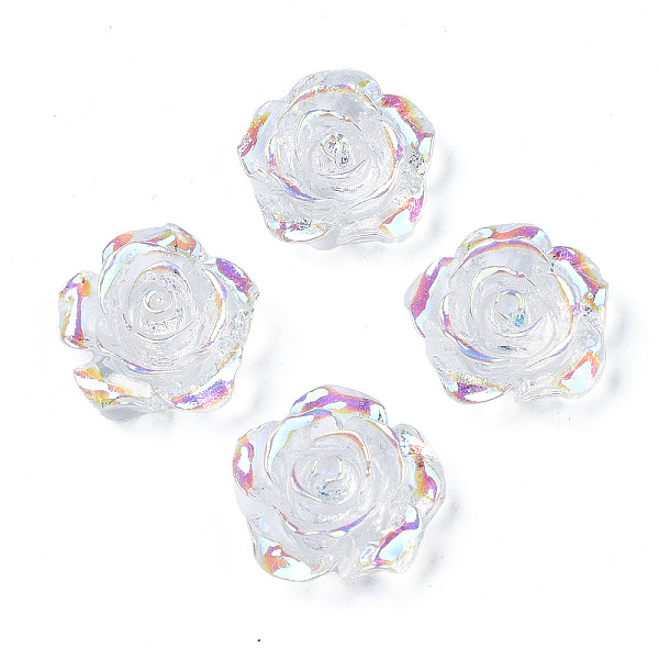 

PandaHall Transparent Resin Cabochons, AB Color Plated, Rose Flower, Clear AB, 15x14x6mm Resin Flower White