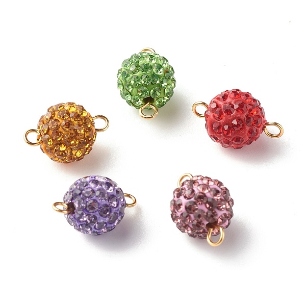 

PandaHall Polymer Clay Rhinestone Beads Links Connectors, with Golden Tone 304 Stainless Steel Loops, Round, Mixed Color, 15.5x10mm, Hole..., Multicolor