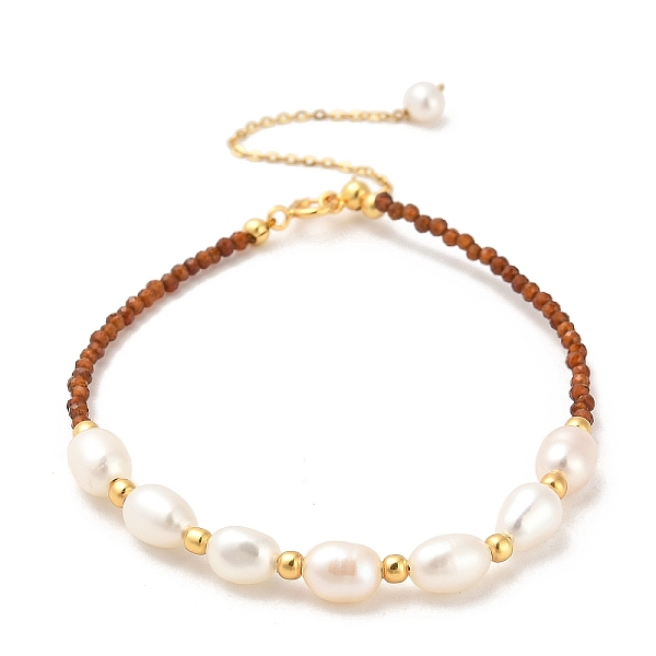 

PandaHall Natural Garnet Bead Bracelets, with Sterling Silver Beads and Pearl Beads, Real 18K Gold Plated, 17.8cm Garnet