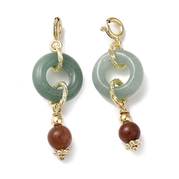 

PandaHall Natural Green Aventurine Pendant Decorations, with Natural Agate and Rack Plating Brass Spring Ring Clasps, Donut, 35mm Green...