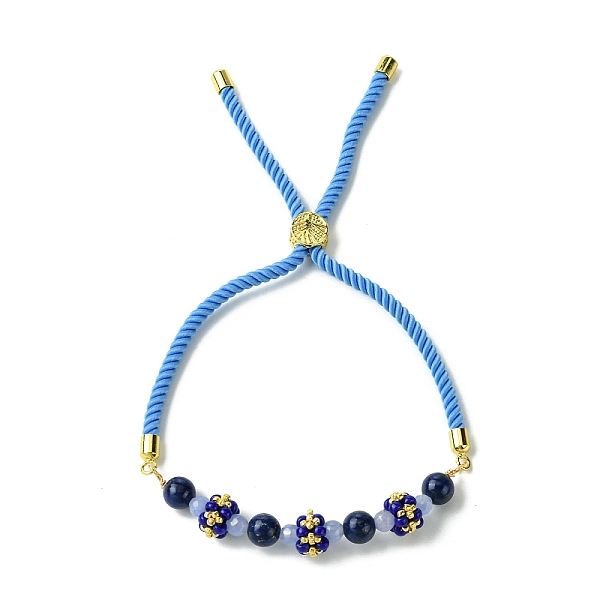 

PandaHall 6mm Round Dyed Natural Lapis Lazuli Bead Slider Bracelets, Adjustable Glass Seed Bead Stackable Bracelets for Women, Inner...