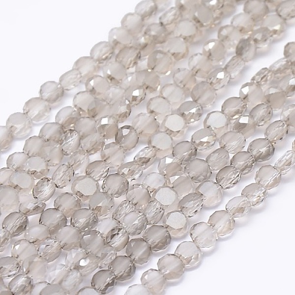 

PandaHall Faceted Flat Round Frosted Crystal Glass Beads Strands, Light Grey, 4x3mm, Hole: 1mm, about 99pcs/strand, 13.9 inch Glass Flat..., Gray
