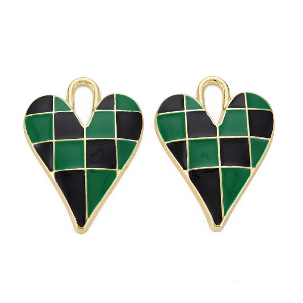 

PandaHall Rack Plating Alloy Enamel Pendants, Cadmium Free & Nickel Free & Lead Free, Heart, Light Gold, Green, 34.5x25.5x4mm, Hole: 3.5mm...