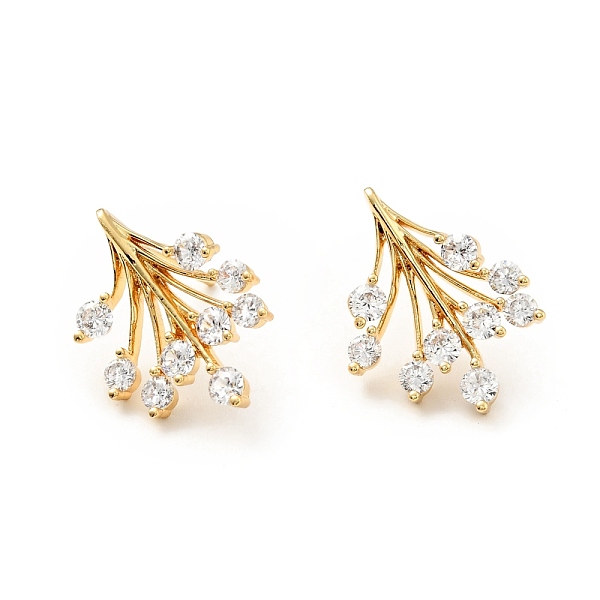 

PandaHall Clear Cubic Zirconia Leaf Stud Earrings, Brass Jewelry for Women, Cadmium Free & Lead Free, Real 18K Gold Plated, 22x15.5x3mm, Pin...