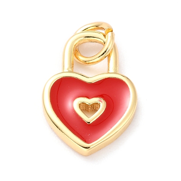 

PandaHall Brass Enamel Pendants, Cadmium Free & Lead Free, Long-Lasting Plated, Heart Lock, Real 18K Gold Plated, Red, 13x9x1.5mm, Hole...
