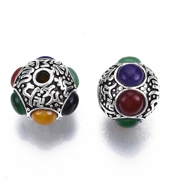 

PandaHall Tibetan Style Alloy Beads, with Dyed & Heated Glass, Cadmium Free & Lead Free, Round, Antique Silver, 16.5x14mm, Hole: 3mm Alloy...