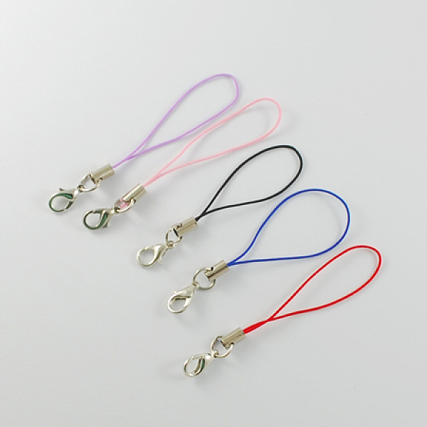 PandaHall Cord Loop Mobile Phone Straps, with Brass Lobster Claw Clasps, Mixed Color, 60mm Nylon Multicolor