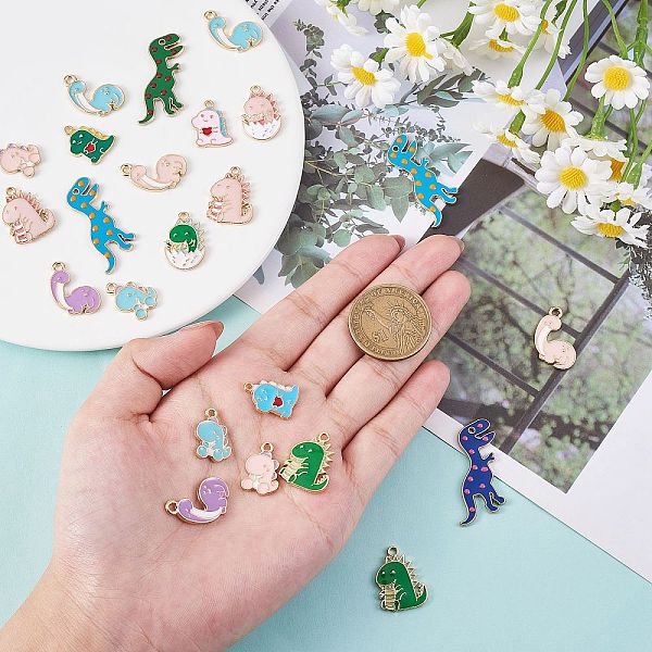 30Pcs 15 Style Alloy Enamel Pendants