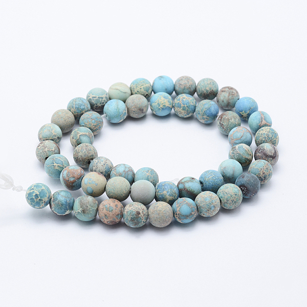 

PandaHall Natural Imperial Jasper Beads Strands, Dyed, Frosted, Round, Turquoise, 10mm, Hole: 1mm, about 39pcs/strand, 15.3 inch(39cm)..., Green