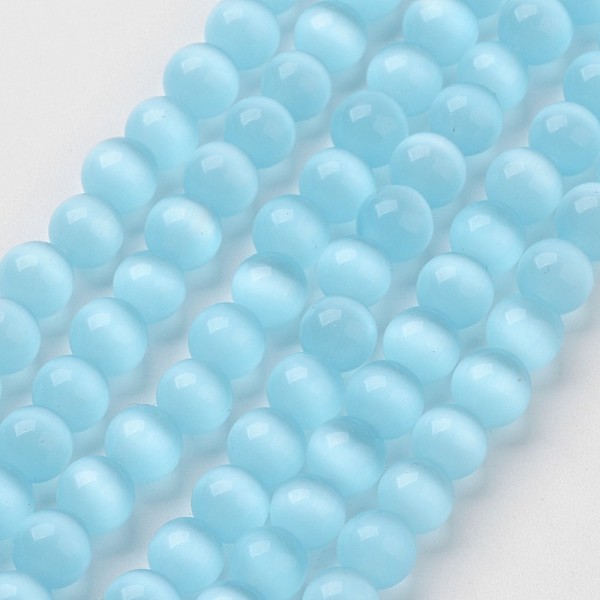 

PandaHall Cat Eye Beads, Round, Sky Blue, 8mm, Hole: 1mm, about 49pcs/strand, 15.5 inch Glass Round Blue