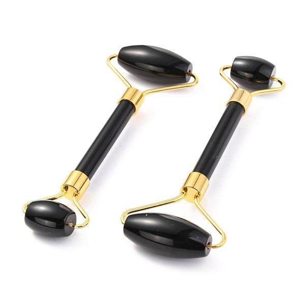 

PandaHall Natural Obsidian Brass Face Massager, Facial Rollers, Golden, 142~150x54~58x19~22mm Obsidian Others