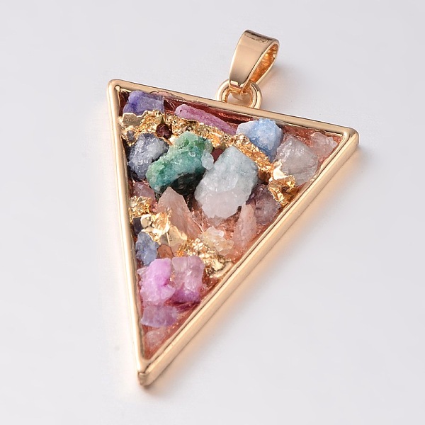 Dyed Triangle Golden Tone Brass Natural Crystal Pendants