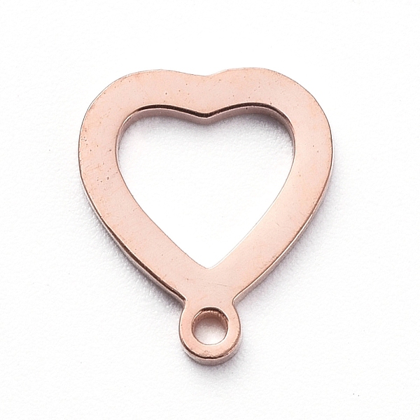 PandaHall Vacuum Plating 304 Stainless Steel Open Heart Charms, Cut-Out, Manual Polishing, Hollow, Rose Gold, 10x8x1mm, Hole: 0.8mm 304...
