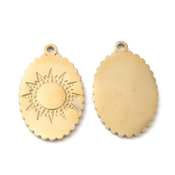 

PandaHall Ion Plating(IP) 316L Surgical Stainless Steel Pendants, Oval with Sun Charm, Textured, Real 18K Gold Plated, 18.5x11.8x1mm, Hole...