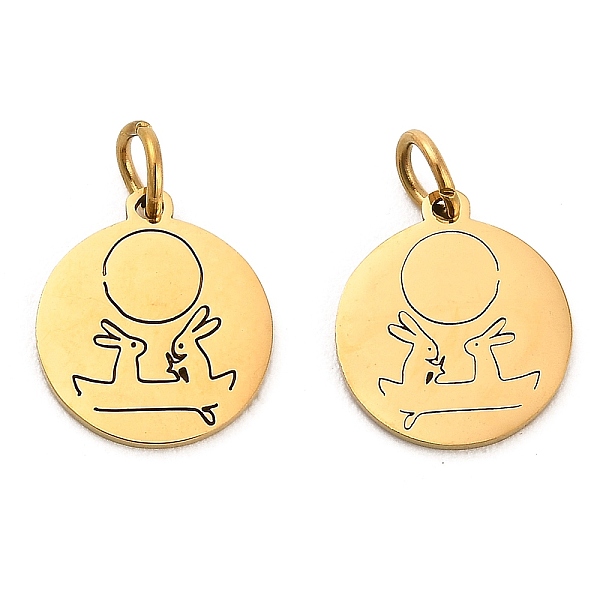 

PandaHall 304 Stainless Steel Charms, with Jump Ring, Flat Round Charm, Laser Cut, Golden, Rabbit, 13.5x11.5x1mm, Hole: 3.4mm 304 Stainless...