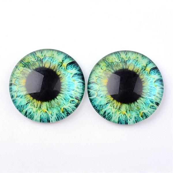 

PandaHall Glass Cabochons for DIY Projects, Half Round/Dome with Dragon Eye Pattern, Medium Aquamarine, 10x3.5mm Glass Half Round Green