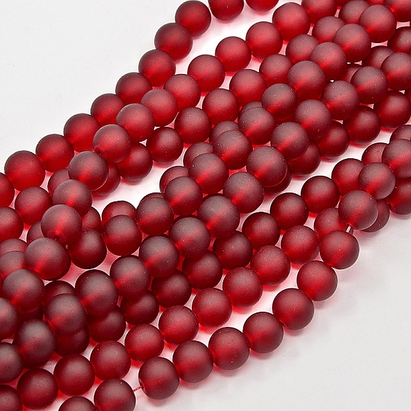 

PandaHall Transparent Glass Bead Strands, Frosted, Round, Dark Red, 8mm, Hole: 1~1.6mm, about 99pcs/strand, 31.4 inch Glass Round Red