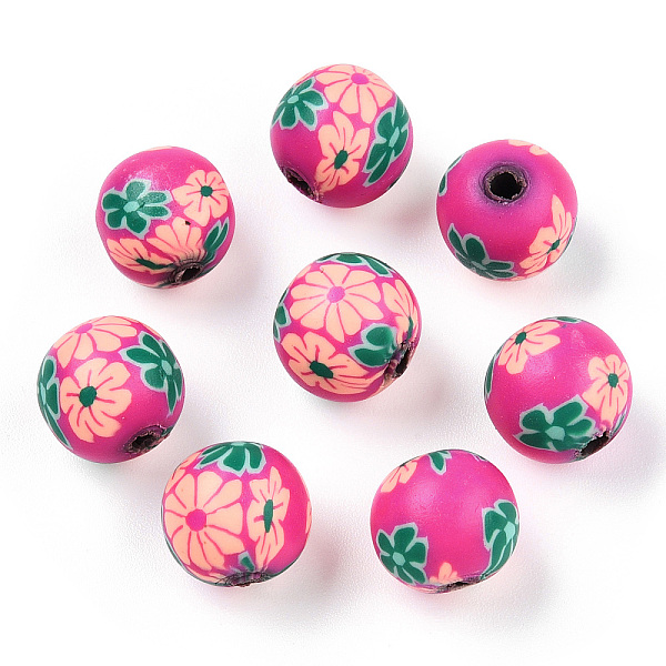 

PandaHall Handmade Polymer Clay Beads, Round with Flower Pattern, Camellia, 10mm, Hole: 1.5~2mm Polymer Clay Flower Pink