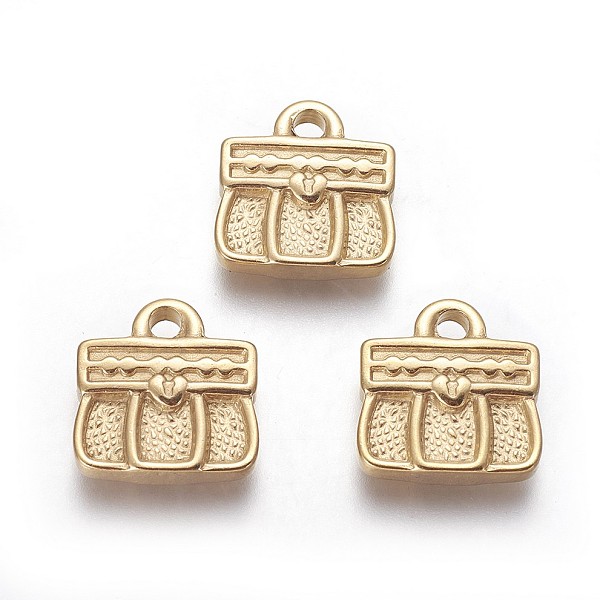 

PandaHall Vacuum Plating 304 Stainless Steel Pendants, Handbag, Golden, 17.5x17x4.5mm, Hole: 2.5mm 304 Stainless Steel Bag