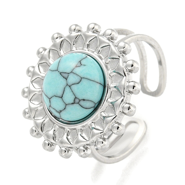 

PandaHall 304 Stainless Steel Synthetic Turquoise Cuff Rings, Flower Open Rings for Women, Flower, Stainless Steel Color, 20.5mm, Inner...