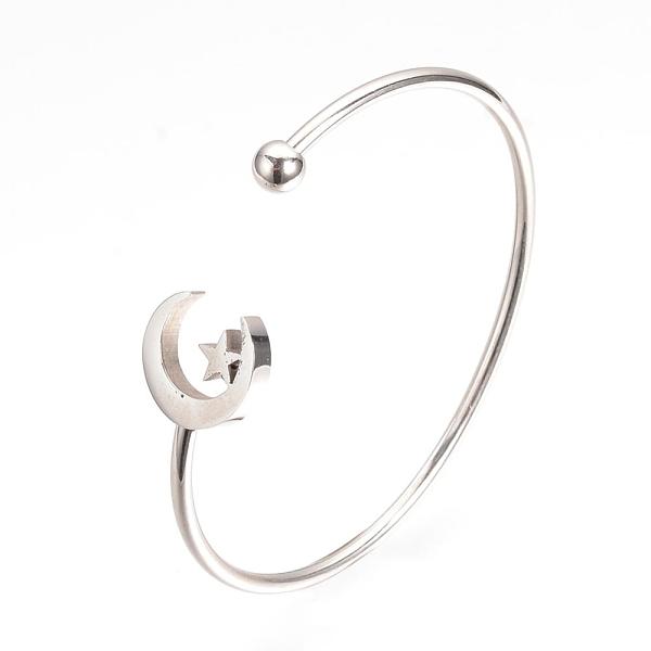 

PandaHall 304 Stainless Steel Cuff Bangle Making, with 201 Stainless Steel Beads, Moon with Star, Stainless Steel Color, 2-3/8 inch(59mm)...