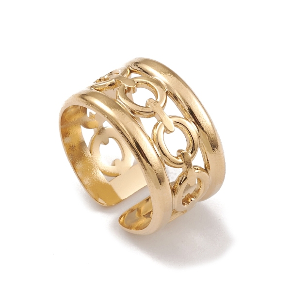 

PandaHall Ion Plating(IP) 304 Stainless Steel Cuff Rings, Hollow Out Chain Element Wide Band Ring for Women, Real 14K Gold Plated, 11.5mm...