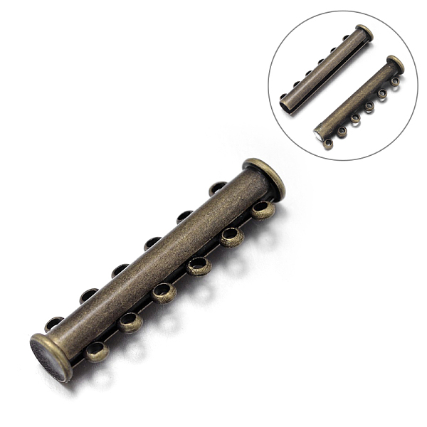 

PandaHall 6-Strands 12-Holes Tube Brass Magnetic Slide Lock Clasps, Nickel Free, Antique Bronze, 36x10x6.5mm, Hole: 1.5mm Brass