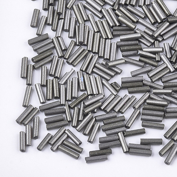 

PandaHall Electroplate Glass Bugle Beads, Round Hole, Metallic Colours, Gray, 6~7x1.5~2mm, Hole: 0.8mm, about 10000pcs/bag Glass Gray