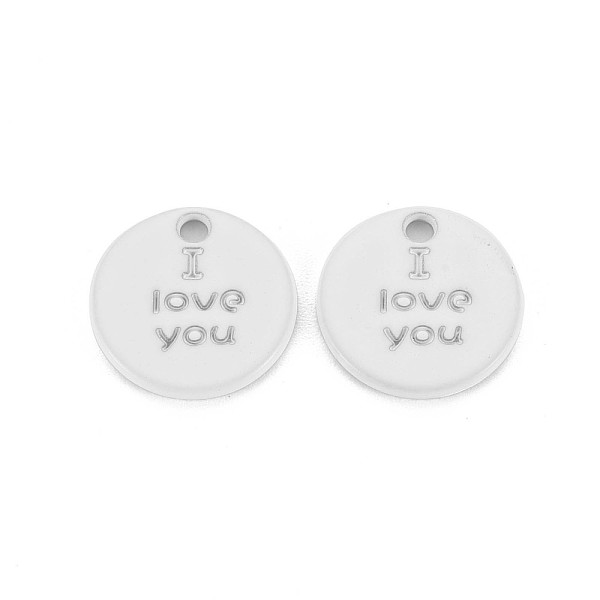

PandaHall Spray Painted Alloy Charms for Valentine's Day, Cadmium Free & Lead Free, Flat Round with Phrase I Love You, White, 13x13x1.5mm...