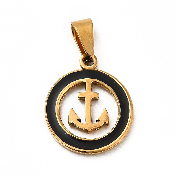 

PandaHall Vacuum Plating 201 Stainless Steel Enamel Pendants, Ring with Anchor, Golden, 21x17.5x2mm, Hole: 7x4mm Stainless Steel+Enamel Ring..., Black