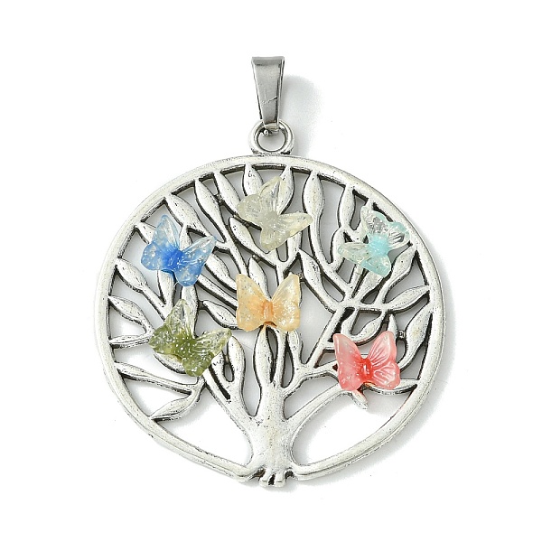 

PandaHall Antique Silver Tone Alloy Pendants, Tree of Life Charms with Resin Butterfly Cabochons and 304 Stainless Steel Snap on Bails...