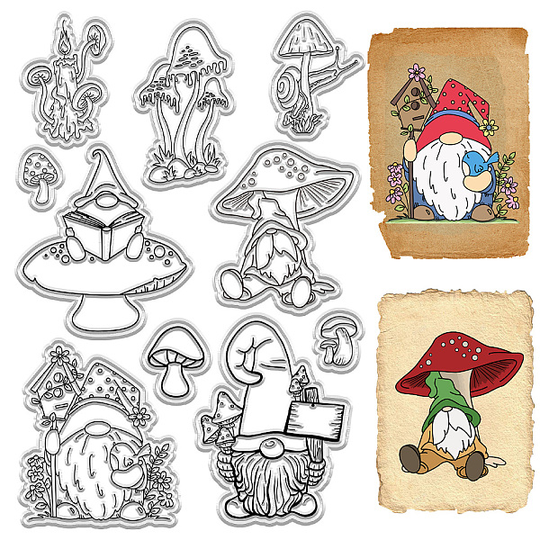 

PandaHall CRASPIRE Gnome Clear Stamps Mushroom Elf Dwarf Candle Snail Vintage Reusable Retro Postmark Transparent Silicone Stamp Seals for...