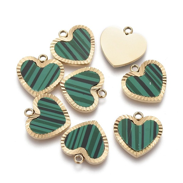 

PandaHall 316 Surgical Stainless Steel Charms, with Acrylic, Stripe Heart, Golden, Green, 11x12x1.5mm, Hole: 1.2mm Stainless Steel+Acrylic...
