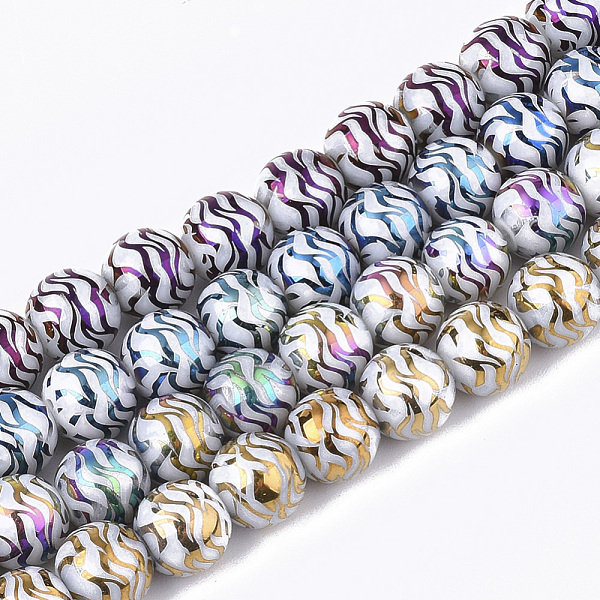 PandaHall Electroplate Glass Beads Strands, Round, Mixed Color, 8x7.5mm, Hole: 1.2mm, about 40pcs/strand, 11.8 inch Glass Others Multicolor