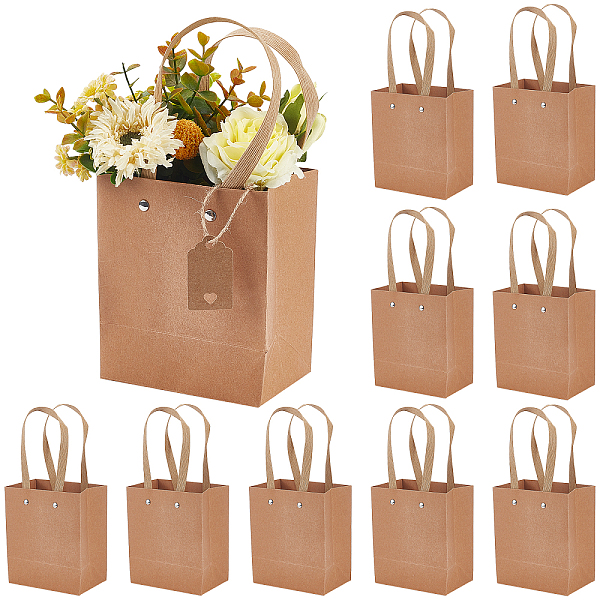 PandaHall 10 Pcs Kraft Paper Flower Bags with Handle, 13x0.4x15cm Florist Bouquet Packaging Bags Rectangle Tote Bags with 10Pcs Paper Price...