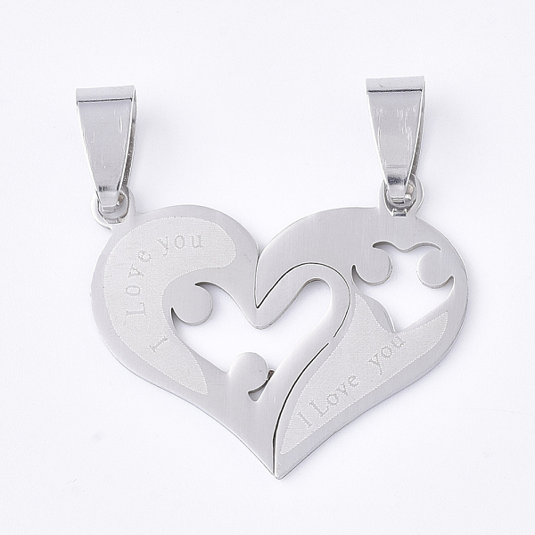 

PandaHall 201 Stainless Steel Split Pendants, for Lovers, Heart with Heart, with Word I Love You, For Valentine's Day, Stainless Steel Color...