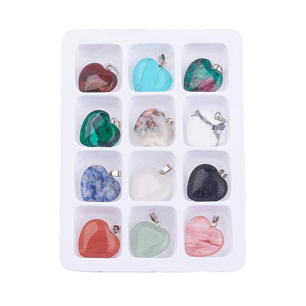 

PandaHall Natural & Synthetic Mixed Gemstone Pendants, with Brass Clasps, Heart, 22x21x6mm, Hole: 6mm Mixed Stone Heart Multicolor