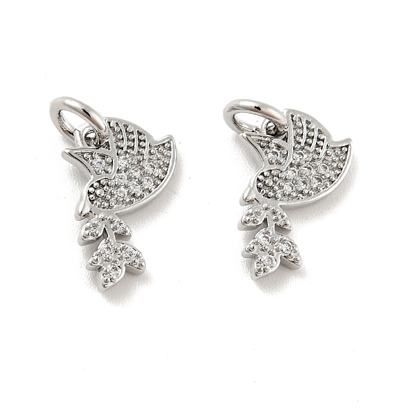 

PandaHall Pigeon with Leaf Brass Micro Pave Clear Cubic Zirconia Charms, with Jump Rings, Cadmium Free & Lead Free, Platinum, 13.5x7.5x1.5mm...