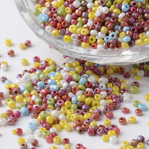 

PandaHall 12/0 Opaque Colors Rainbow Plated Round Glass Seed Beads, Mixed Color, 2~3x1.5~2mm, Hole: 0.8~1mm, about 37500pcs/pound Glass..., Multicolor