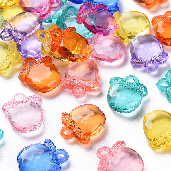 

PandaHall Transparent Acrylic Pendants, Faceted, Apple, Mixed Color, 20x17x5~6mm, Hole: 3mm, about 480pcs/500g Acrylic Fruit Multicolor