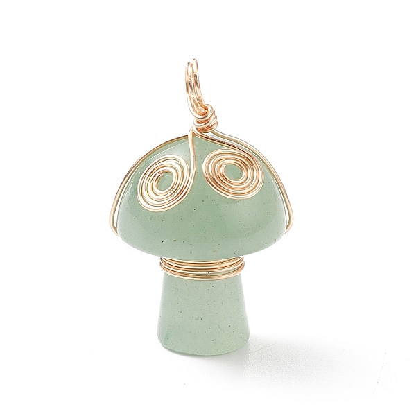 

PandaHall Natural Green Aventurine Copper Wire Wrapped Pendants, Mushroom with Vortex Charm, Light Gold, 29x16.5mm, Hole: 3~4mm Green...