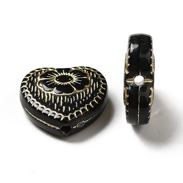 

PandaHall Plating Acrylic Beads, Golden Metal Enlaced, Heart with Flower Pattern, Black, 17x18x6mm, Hole: 1.6mm, about 388pcs/500g Acrylic...