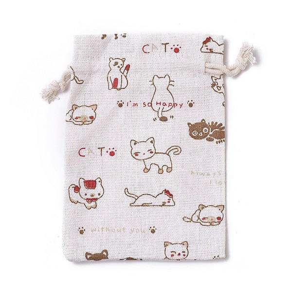 

PandaHall Burlap Kitten Packing Pouches, Drawstring Bags, Rectangle with Cartoon Cat Pattern, White, 14.3~14.6x10~10.2cm Burlap White