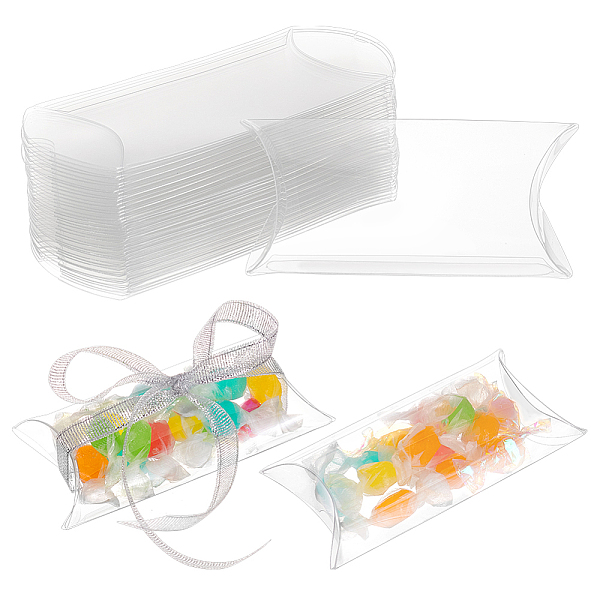 

PandaHall BENECREAT 50 Pack PVC Plastic Pillow Box, 4x2.4x1 Inch Clear Gift Packaging Boxes, Candy Treat Favors Box for Weddings Festival...